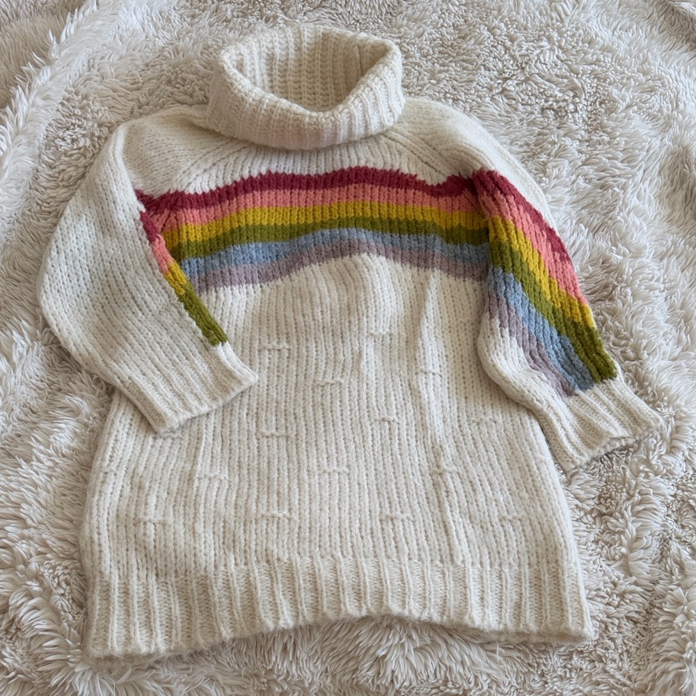 Free People Cozy Alpaca blend Rainbow Ray Multicolor Turtleneck Sweater Dress - Picture 6 of 6